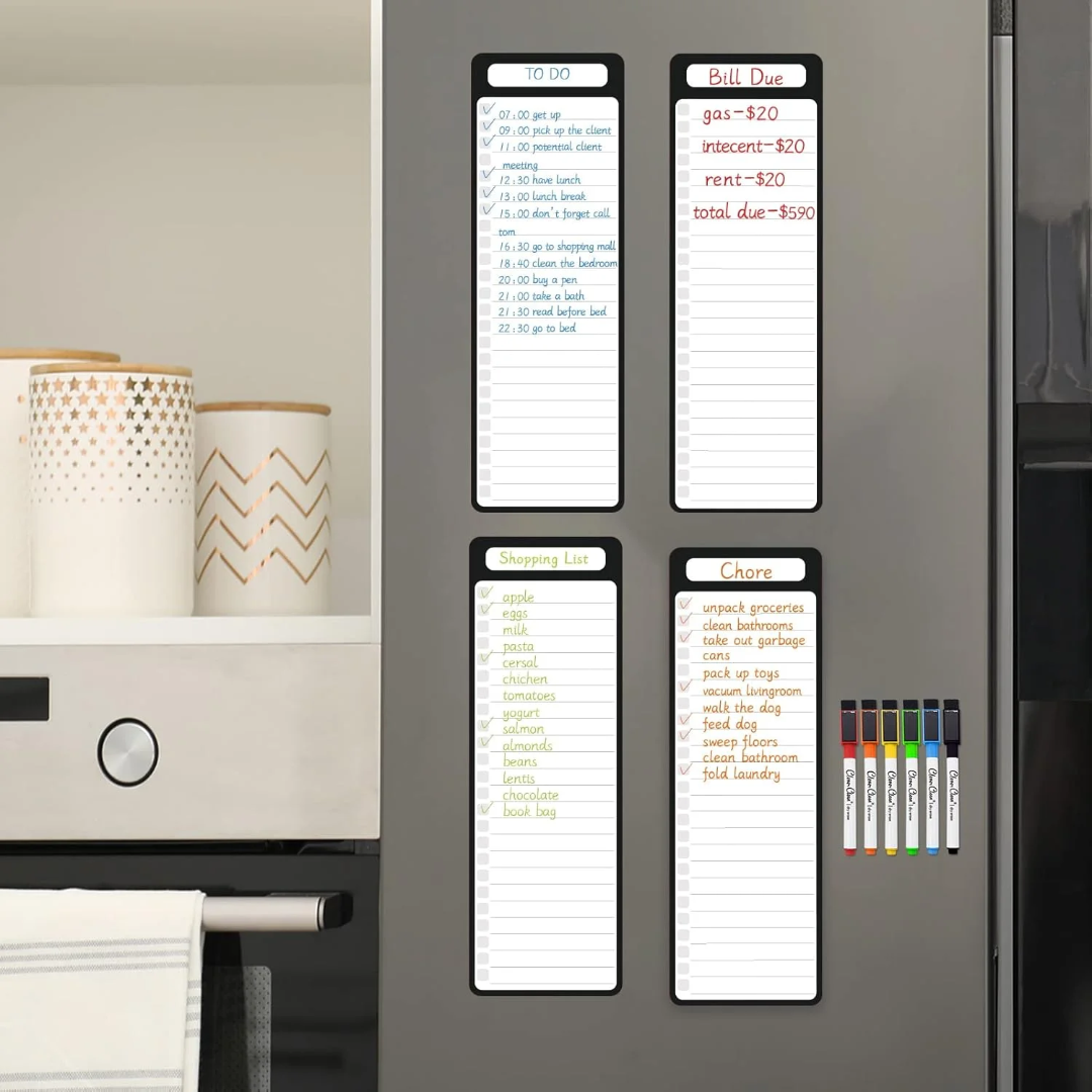 Magnetic dry erase list board fridge 4 papers 6 pen