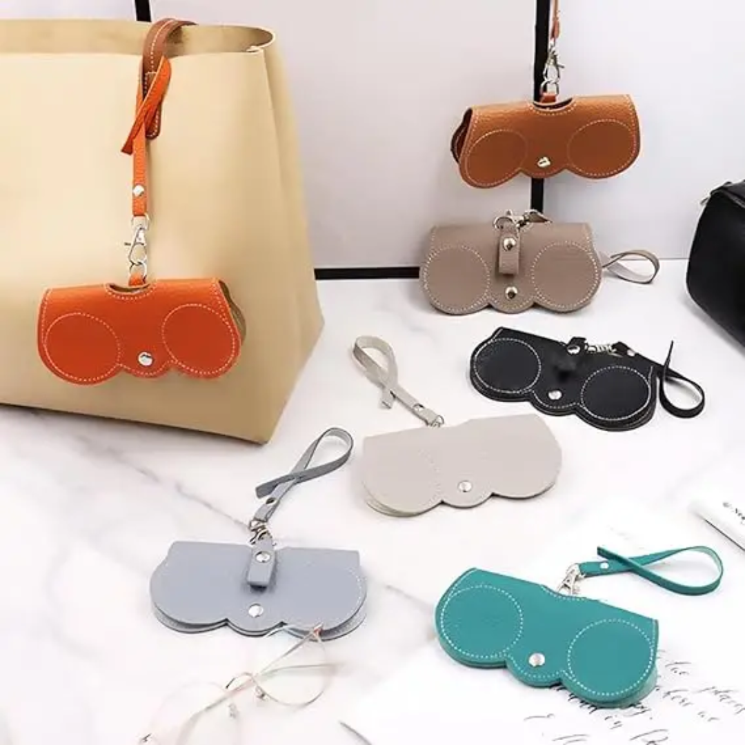 Leather Glasses Cover with Bag Clip Strap