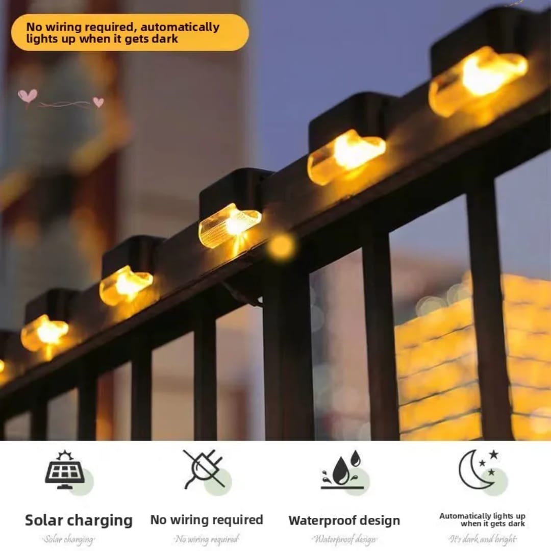 Set of 4-piece Outdoor solar fence lamps Led warm white waterproof