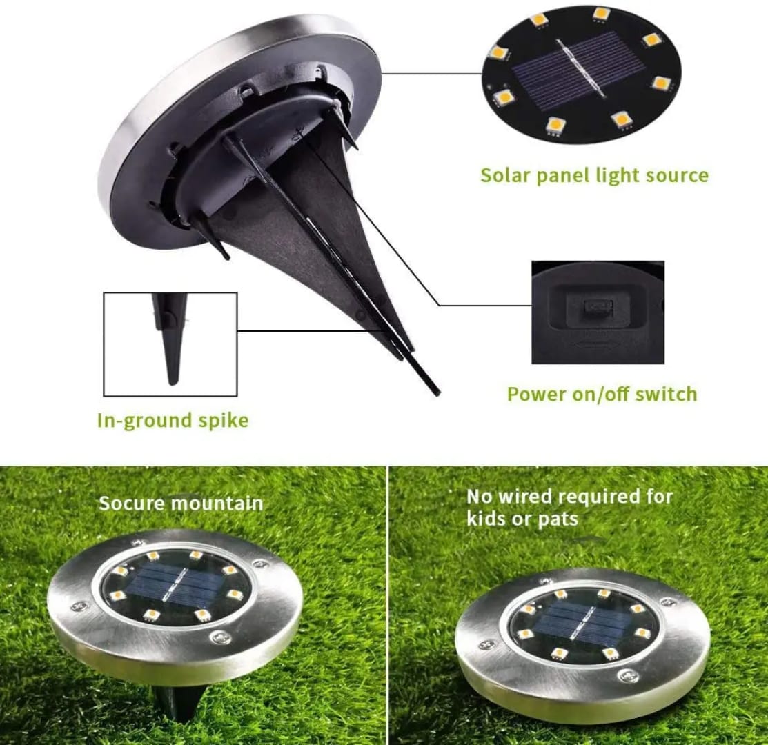Solar garden ground light 8leds waterproof warm white set of 4-piece