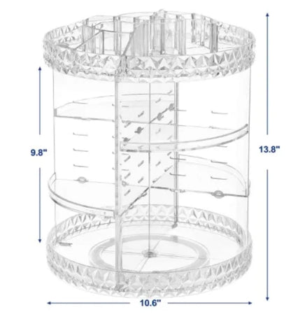 360° Rotating Makeup Organizer – Clear, Adjustable Shelves