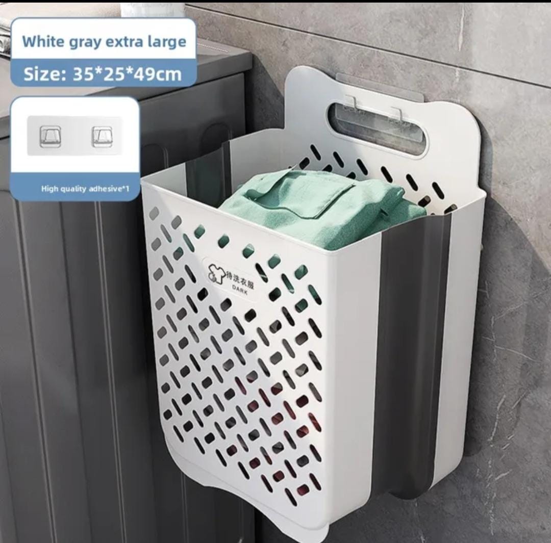 Wall-Mounted Foldable Laundry Basket with Adhesive Mount - Extra Large
