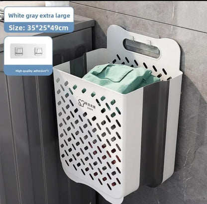 Wall-Mounted Foldable Laundry Basket With Adhesive Mount – Extra Large
