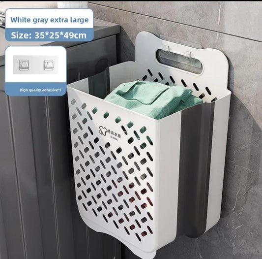 Wall-Mounted Foldable Laundry Basket with Adhesive Mount - Extra Large