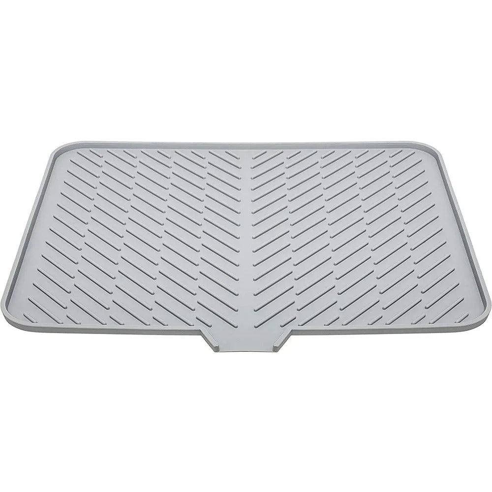 Grey silicone dish drying mat with drain lip