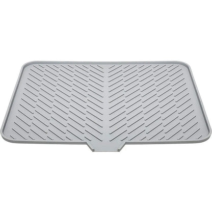Grey silicone dish drying mat with drain lip