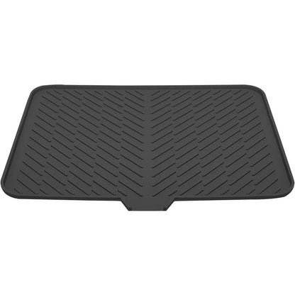 Black silicone dish drying mat with drain lip