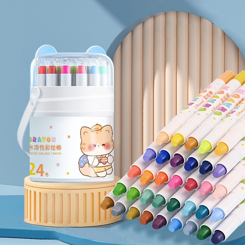 All 24 colors of the silky twistable crayons with storage bucket