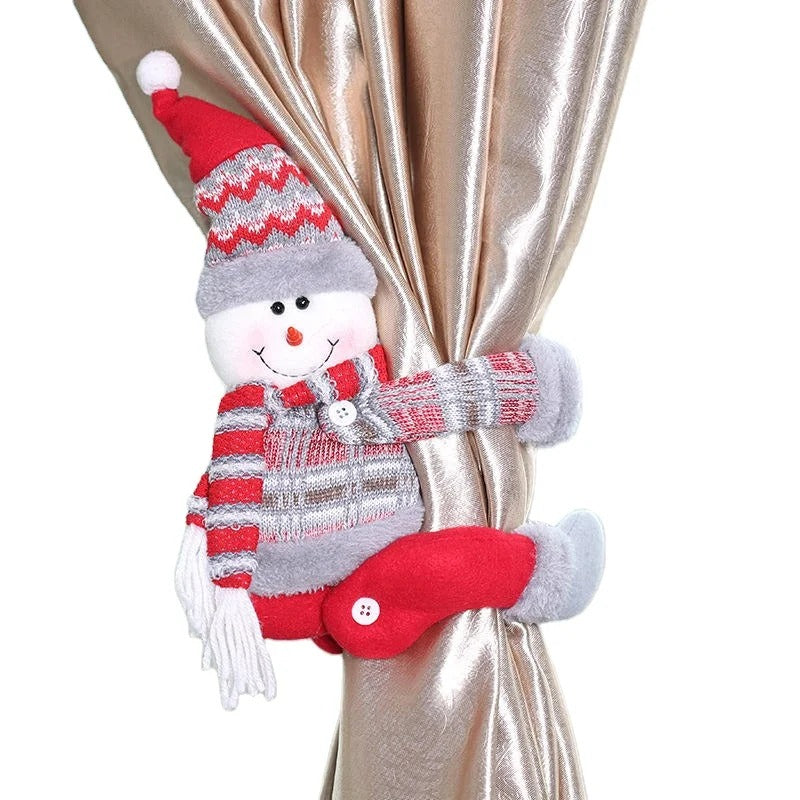 Snowman tieback holding a curtain open