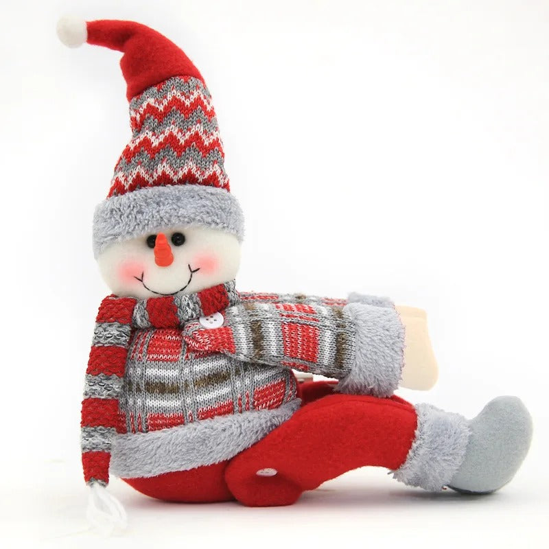 Plush snowman curtain tieback with knitted hat and sweater