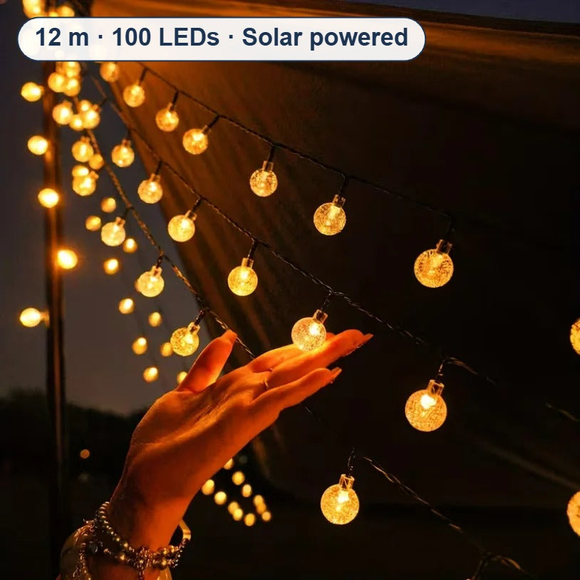 Solar crystal ball string lights 12 m – small warm white bulbs along one string