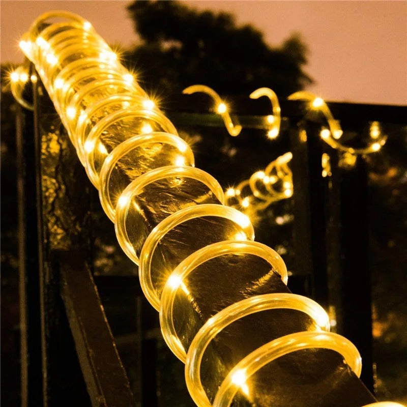 Solar rope light decorating a balcony railing